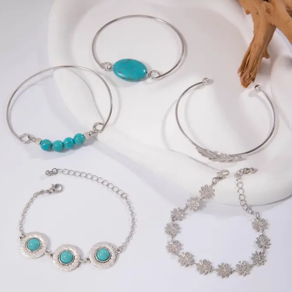 5pc Bohemian Turquoise Bracelet Set💙 - Picture 2 of 4